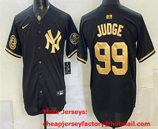 Men's New York Yankees #99 Aaron Judge Black Gold With Patch Stitched Baseball Jersey