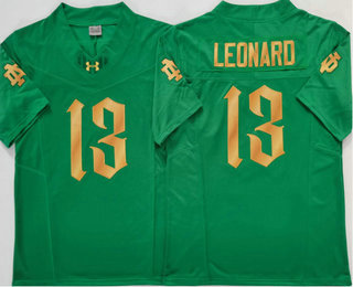 Men's Notre Dame Fighting Irish #13 Riley Leonard Green Gold FUSE College Football Jersey