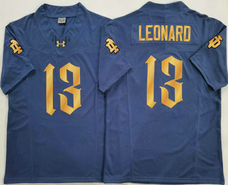 Men's Notre Dame Fighting Irish #13 Riley Leonard Navy Gold FUSE College Football Jersey