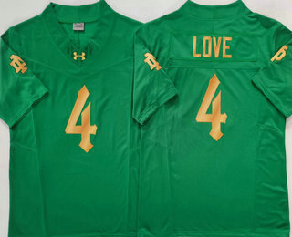 Men's Notre Dame Fighting Irish #4 Jeremiyah Love Green Gold FUSE College Football Jersey