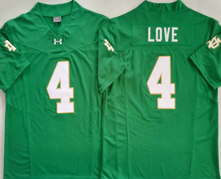 Men's Notre Dame Fighting Irish #4 Jeremiyah Love Green FUSE College Football Jersey