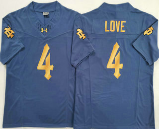 Men's Notre Dame Fighting Irish #4 Jeremiyah Love Navy Gold FUSE College Football Jersey