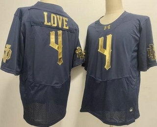 Men's Notre Dame Fighting Irish #4 Jeremiyah Love Navy Gold Player Name Elite College Football Jersey