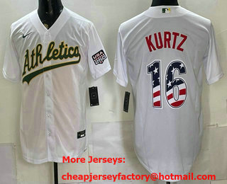 Men's Oakland Athletics #16 Nick Kurtz White 250 Fourth of July Home Stadium Stitched Jersey