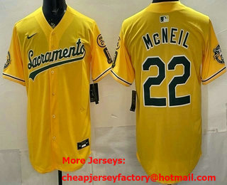 Men's Oakland Athletics #22 Jeff McNeil 2026 Yellow Alternate Sacramento Vapor Limited Jersey
