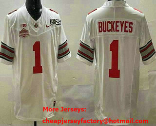 Men's Ohio State Buckeyes #1 Buckeyes White 2025 National Champions College Football Jersey