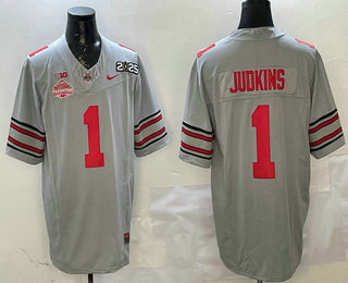 Men's Ohio State Buckeyes #1 Quinshon Judkins Limited Grey 2025 National Champions College Football Jersey