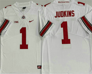 Men's Ohio State Buckeyes #1 Quinshon Judkins White College Stitched Jersey