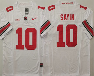 Men's Ohio State Buckeyes #10 Julian Sayin NEW White 2025 FUSE College Football Jersey