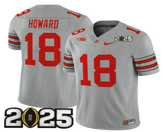 Men's Ohio State Buckeyes #18 Will Howard Grey 2025 CFP Final Patch FUSE Vapor Limited Stitched Jersey