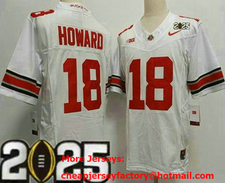 Men's Ohio State Buckeyes #18 Will Howard White 2025 Finals College Football Jersey