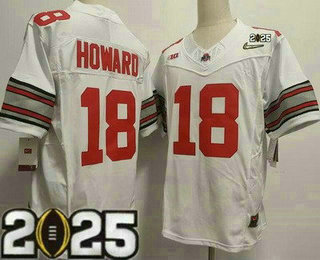 Men's Ohio State Buckeyes #18 Will Howard White 2025 Finals Diamond FUSE College Football Jersey