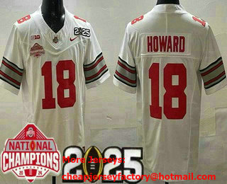 Men's Ohio State Buckeyes #18 Will Howard White 2025 National Champions College Football Jersey