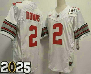 Men's Ohio State Buckeyes #2 Caleb Downs White 2025 Finals Diamond FUSE College Football Jersey