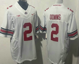 Men's Ohio State Buckeyes #2 Caleb Downs White FUSE College Football Jersey