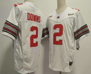 Men's Ohio State Buckeyes #2 Caleb Downs White Gold FUSE College Football Jersey