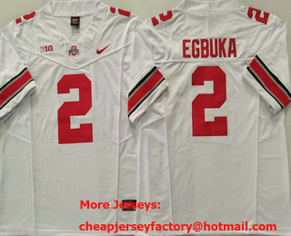 Men's Ohio State Buckeyes #2 Emeka Egbuka White FUSE College Stitched Jersey