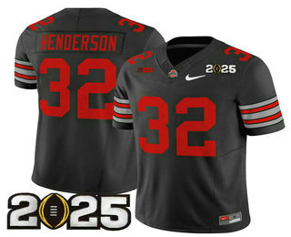 Men's Ohio State Buckeyes #32 TreVeyon Henderson Black 2025 CFP Final Patch FUSE Vapor Limited Stitched Jersey