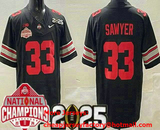 Men's Ohio State Buckeyes #33 Jack Sawyer Limited Black 2025 National Champions College Football Jersey