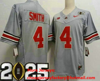 Men's Ohio State Buckeyes #4 Jeremiah Smith Gray 2025 Finals College Football Jersey