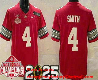 Men's Ohio State Buckeyes #4 Jeremiah Smith Red 2025 National Champions College Football Jersey