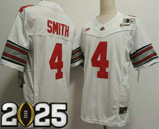 Men's Ohio State Buckeyes #4 Jeremiah Smith White 2025 Finals Diamond FUSE College Football Jersey