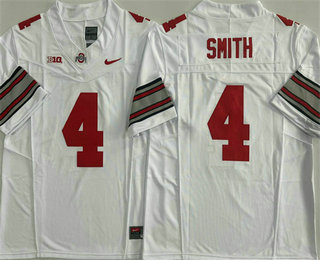 Men's Ohio State Buckeyes #4 Jeremiah Smith White FUSE College Stitched Jersey