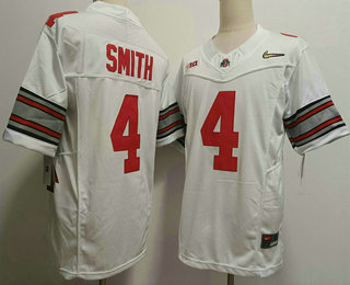 Men's Ohio State Buckeyes #4 Jeremiah Smith White Gold FUSE College Football Jersey
