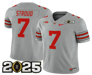 Men's Ohio State Buckeyes #7 CJ Stroud Grey 2025 CFP Final Patch FUSE Vapor Limited Stitched Jersey