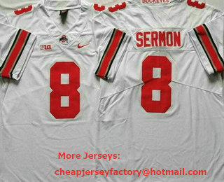 Men's Ohio State Buckeyes #8 Trey Sermon White College Football Jersey