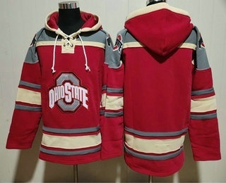 Men's Ohio State Buckeyes Blank Red Grey Ageless Must Have Lace Up Pullover Hoodie