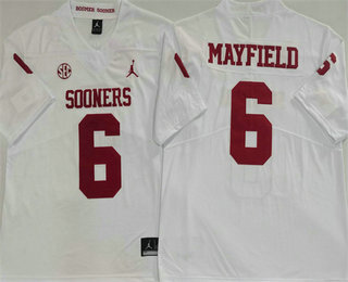 Men's Oklahoma Sooners #6 Baker Mayfield White College Stitched Jersey