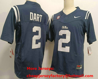 Men's Ole Miss Rebels #2 Jaxson Dart Navy Blue FUSE College Football Jersey