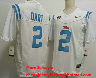 Men's Ole Miss Rebels #2 Jaxson Dart White FUSE College Stitched Jersey