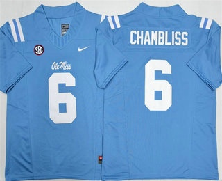 Men's Ole Miss Rebels #6 Trinidad Chambliss Limited Light Blue FUSE College Football Jersey