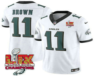 Men's Philadelphia Eagles #11 AJ Brown White Limited Super Bowl LIX Champions FUSE Vapor Jersey