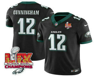 Men's Philadelphia Eagles #12 Randall Cunningham Black Limited Super Bowl LIX Champions FUSE Vapor Jersey