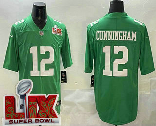 Men's Philadelphia Eagles #12 Randall Cunningham Kelly Green Super Bowl LIX Vapor Jersey
