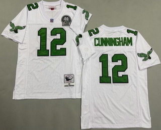Men's Philadelphia Eagles #12 Randall Cunningham White 1990 Throwback Jersey