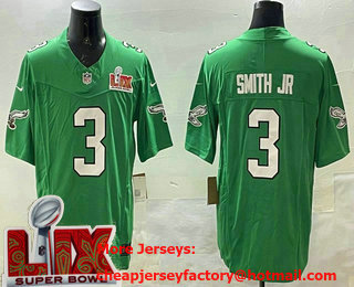 Men's Philadelphia Eagles #3 Nolan Smith Jr Limited Kelly Green Super Bowl LIX Champions FUSE Vapor Jersey