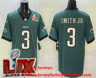 Men's Philadelphia Eagles #3 Nolan Smith Jr Limited Midnight Green Super Bowl LIX Vapor Jersey