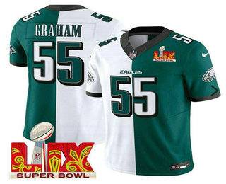 Men's Philadelphia Eagles #55 Brandon Graham Limited White Green Split Super Bowl LIX Vapor Jersey