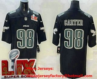 Men's Philadelphia Eagles #98 Jalen Carter Limited Black Fashion Super Bowl LIX Vapor Jersey