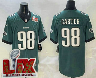 Men's Philadelphia Eagles #98 Jalen Carter Midnight Green Super Bowl LIX Vapor Limited Jersey
