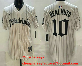 Men's Philadelphia Phillies #10 JT Realmuto Cream Pinstripe Gothic Vapor Limited Stitched Jersey
