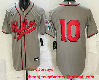 Men's Philadelphia Phillies #10 JT Realmuto Gray 2026 Field of Dreams Stadium Stitched Jersey