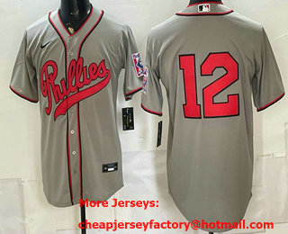Men's Philadelphia Phillies #12 Kyle Schwarber Gray 2026 Field of Dreams Stadium Stitched Jersey