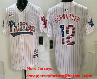 Men's Philadelphia Phillies #12 Kyle Schwarber White 2026 All Star USA 250 Fourth of July Home Stitched Jersey