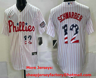 Men's Philadelphia Phillies #12 Kyle Schwarber White USA 250 Fourth of July Home Stitched Jersey