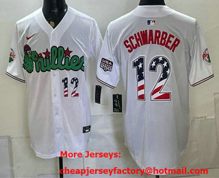 Men's Philadelphia Phillies #12 Kyle Schwarber White USA 250 Fourth of July Stitched Jersey